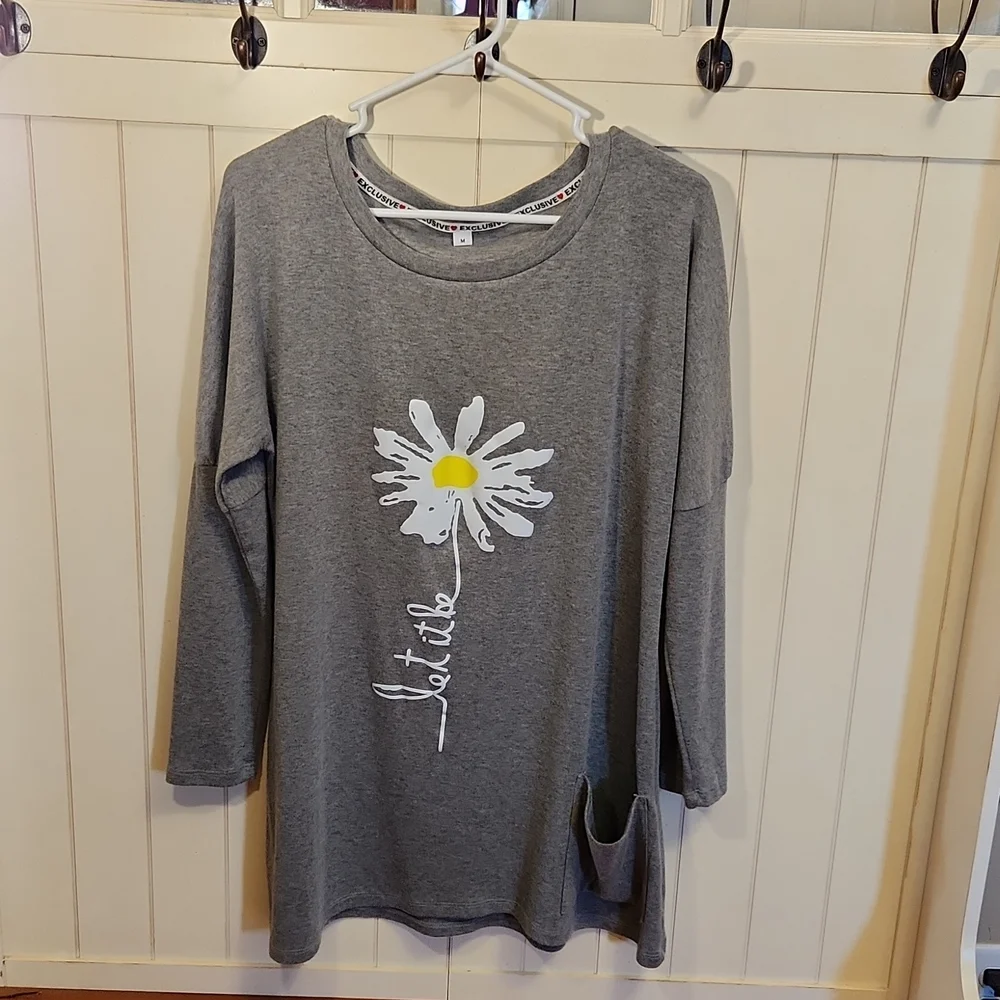 Casual Floral Long Sleeve Tunic Loose Shirt - Medium